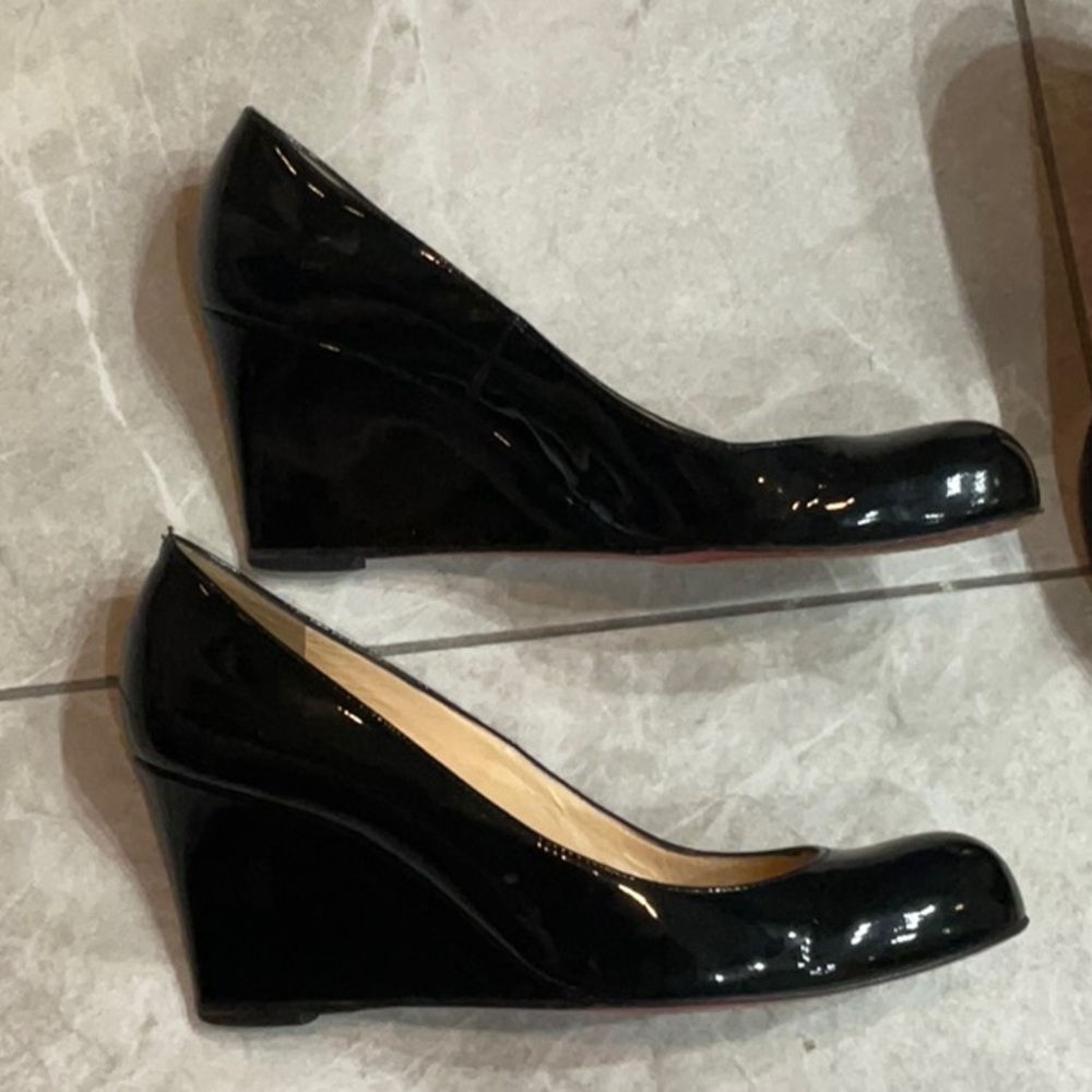 Christian Louboutin Black Patent Leather Wedges